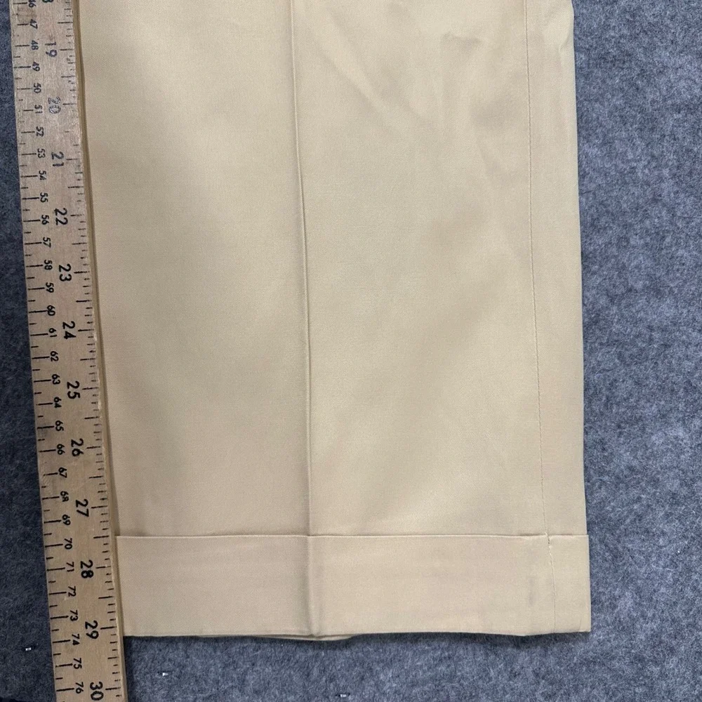 Vintage Polo Ralph Lauren Dress Pants Mens 38x30 Tan Silk Pleated Cuff Trousers